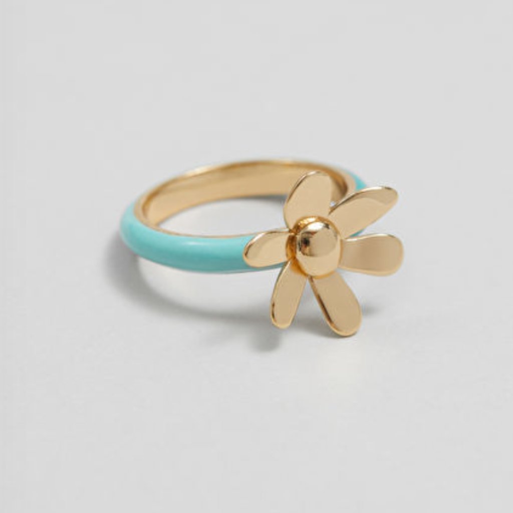 Nwt - Gold Plated Daisy Ring - Turquoise Enamel Band - From Other Stories 16$